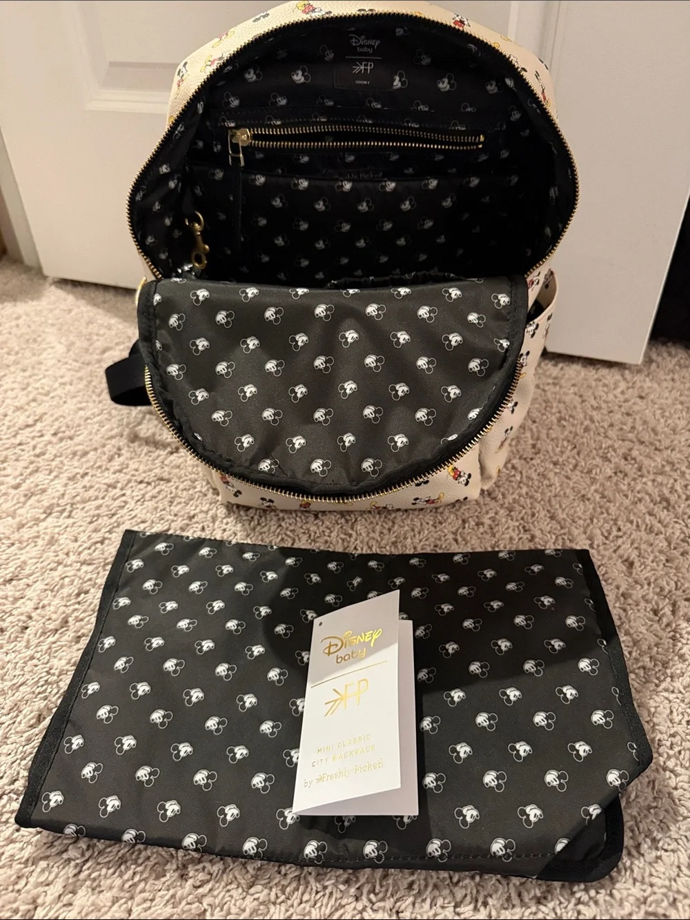 Freshly Picked Beige Mini Backpack with AOP Mickey Print
